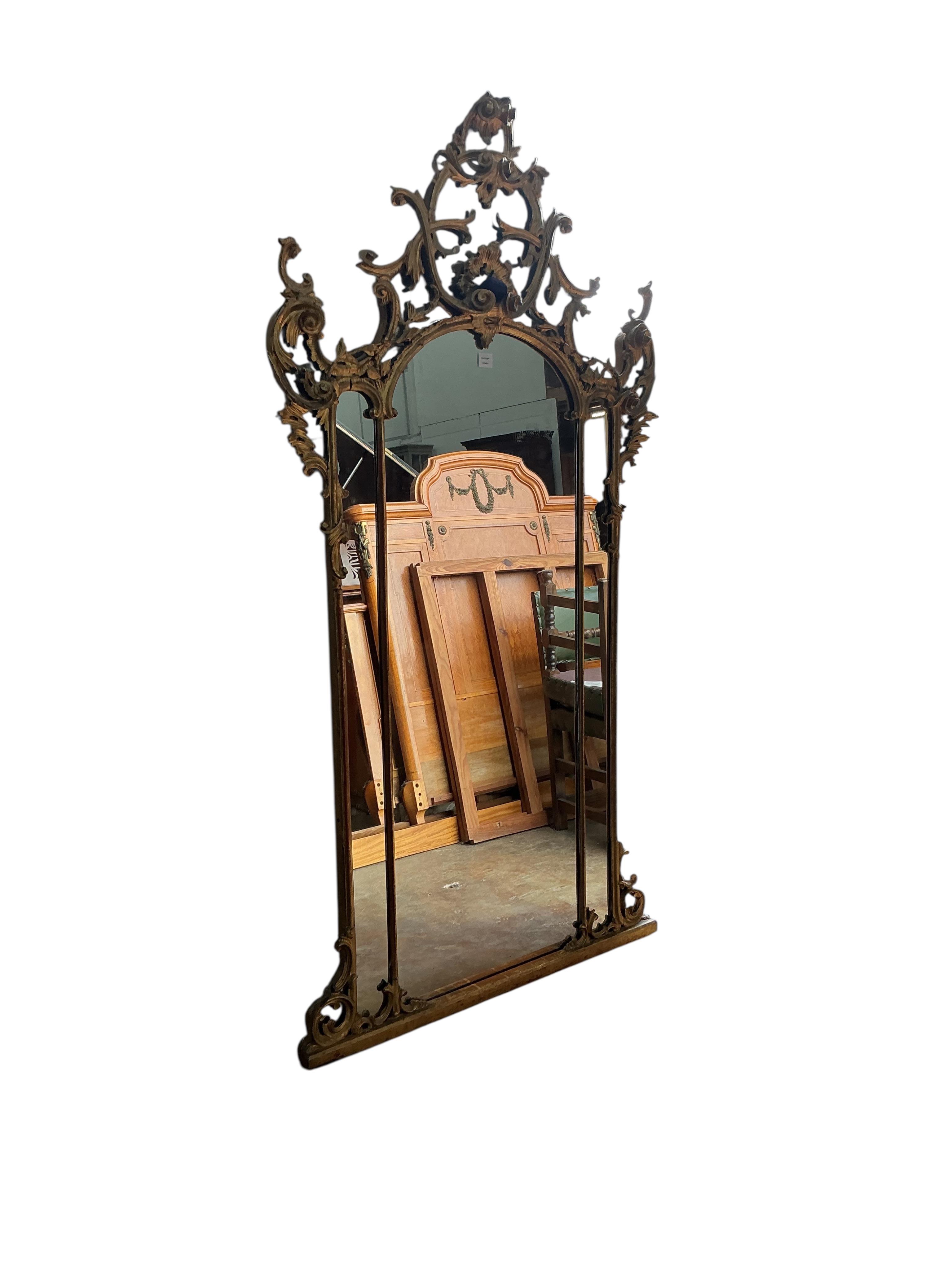 A 19th century carved giltwood and composition overmantel mirror, width 114cm, height 205cm